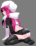  ass ban_airi devil_survivor_2 green_eyes haoro kneeling megami_ibunroku_devil_survivor midriff panties pink_hair scarf skirt solo thighhighs underwear white_panties 