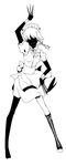  ama_(mosaicowen) arm_up between_fingers boots cross-laced_footwear faceless faceless_female greyscale high_contrast highres izayoi_sakuya knee_boots knife monochrome puffy_short_sleeves puffy_sleeves short_hair short_sleeves solo standing touhou 