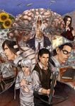  4boys absurdres barbed_wire bow_(weapon) brain cang_fade crossbow flower highres joseph_oda juli_kidman laura_victoriano leslie_withers multiple_boys multiple_girls ruvik sebastian_castellanos sunflower the_evil_within weapon 