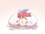  blush bow disembodied_head egg eggshell flying_sweatdrops guuchama hair_bow hatching one_eye_closed open_mouth red_eyes red_hair sekibanki solo touhou 