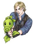  aiming blonde_hair blue_eyes cang_fade crossover fingerless_gloves gloves leon_s_kennedy male_focus parody parted_lips plants_vs_zombies repeater_(pvz) resident_evil resident_evil_6 simple_background sketch vest white_background 