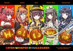 :d ;) animal_ears bandages blue_eyes breasts brown_hair cape chainsaw claws glass glasses green_eyes grin halloween hat holding horns long_hair magical_girl medium_breasts multiple_girls mummy_costume nurse_cap one_eye_closed open_mouth original pince-nez pointy_ears ponytail purple_eyes red_eyes red_hair riyun_(halodark) smile v-shaped_eyebrows vampire_costume witch witch_hat wolf_ears 