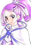  bad_id bad_pixiv_id cape cure_sword curly_hair digital_divide_shiwasu dokidoki!_precure dress earrings eyelashes hair_flip hair_ornament hairclip half_updo heart highres jewelry kenzaki_makoto looking_at_viewer magical_girl ponytail precure purple_dress purple_eyes purple_hair serious short_hair side_ponytail simple_background solo spade_earrings upper_body white_background 
