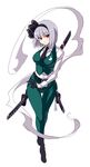  adapted_costume alternate_costume black_gloves black_hairband breasts gloves hairband half_gloves katana konpaku_youmu konpaku_youmu_(ghost) large_breasts long_sleeves looking_at_viewer necktie older pants red_eyes short_hair silver_hair simple_background solo sword thigh_gap touhou touya_(the-moon) vest weapon white_background 