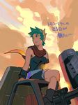  blue_hair female sarmatamra scarf sentou_mecha_xabungle short_hair sitting solo tron_milan 