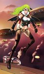  aircraft airship artist_name boots borrowed_character breasts cloud elbow_gloves flying full_body gloves goggles green_hair jetpack long_hair mechanical_wings medium_breasts navel original roguetwo rynn_(acerailgun) sky smile solo steampunk thigh_boots thighhighs wings yellow_eyes 