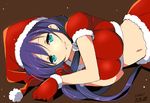  breasts dated gloves large_breasts long_hair looking_at_viewer love_live! love_live!_school_idol_project navel purple_hair red_gloves santa_costume smile solo toujou_nozomi wara_(warapro) 