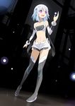  :d alpha_(acerailgun) android bandeau blue_hair boots borrowed_character detached_sleeves flat_chest full_body groin kriss_sison navel open_mouth original pink_eyes short_hair short_shorts shorts smile solo strapless thigh_boots thighhighs 