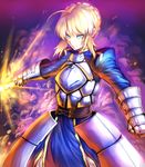  ahoge armor armored_dress artoria_pendragon_(all) blonde_hair dannrei3636 dress excalibur fate/stay_night fate_(series) gauntlets long_hair looking_at_viewer saber solo sword weapon 