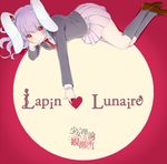  album_cover animal_ears blazer bunny_ears circle_name cover french full_moon index_finger_raised jacket loafers long_hair looking_at_viewer lying moon necktie on_stomach purple_hair red_background red_eyes red_neckwear reisen_udongein_inaba shoes simple_background skirt socks solo touhou witoi_(roa) 