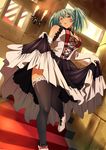  1girl breasts candle dark_skin dress green_eyes green_hair ikkitousen large_breasts long_hair official_art ryofu_housen smile solo standing thighhighs 