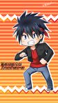  black_hair blue_eyes chibi headband inohara_masato little_busters! male_focus miyoshi_yun school_uniform solo spiked_hair 