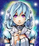  1girl 2012 alpha_(acerailgun) blue_hair borrowed_character bridal_gauntlets bust choker flat_chest looking_at_viewer original pink_eyes robert_knight robot_girl signature smile solo upper_body 