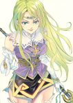  agahari blonde_hair elbow_gloves gloves green_eyes highres long_hair mystina solo staff thighhighs traditional_media valkyrie_profile 
