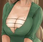  blonde_hair breasts brown_background brown_hair cleavage close-up collarbone dress head_out_of_frame large_breasts long_hair mole mole_on_breast original simple_background solo special_g_(spg) upper_body 