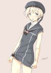  bad_id bad_pixiv_id bare_arms blonde_hair blue_dress blue_eyes blush clothes_writing dress kantai_collection looking_at_viewer natsume_(na_tsumen) neckerchief sailor_collar sailor_dress shirt short_hair short_sleeves simple_background tied_shirt z1_leberecht_maass_(kantai_collection) 