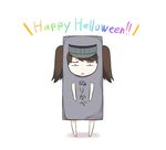  breast_conscious brown_hair cosplay halloween kantai_collection kurono_nekomaru nurikabe_(character) ryuujou_(kantai_collection) solo translated twintails visor_cap 