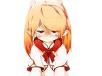  7ban bad_id bad_pixiv_id blonde_hair crying final_fantasy final_fantasy_xiv lalafell long_sleeves looking_at_viewer neckerchief pointy_ears pout red_eyes short_over_long_sleeves short_sleeves solo twintails upper_body white_mage 