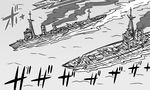  comic greyscale kantai_collection military military_vehicle monochrome no_humans ocean shinkaisei-kan ship tonda wake warship watercraft 