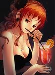  bad_id bad_pixiv_id bangs black_background black_dress breasts brown_eyes cherry cleavage cocktail cocktail_dress crazy_straw dress drink drinking drinking_straw earrings fingernails flower food fruit glass hair_flower hair_ornament head_tilt hurricane_glass jewelry long_fingernails looking_at_viewer marmalade_(elfless_vanilla) medium_breasts nail_polish nami_(one_piece) necklace one_piece orange orange_hair orange_slice parted_lips pendant peony_(flower) solo strapless strapless_dress table tattoo tropical_drink upper_body yellow_nails 