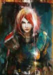  armor commander_shepard commander_shepard_(female) green_eyes lips looking_at_viewer mass_effect_3 muju n7_armor pouring red_hair solo water 