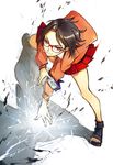  black_hair electricity glasses kevin.h naruto naruto_(series) red-framed_eyewear red_eyes sharingan short_hair skirt smile solo uchiha_sarada 