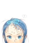  ? blue_eyes blue_hair branch_(blackrabbits) forehead head_out_of_frame kantai_collection long_hair looking_at_viewer messy_hair peeking samidare_(kantai_collection) solo sweat 