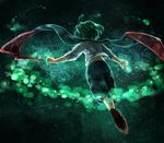  antennae arm_at_side brown_footwear cape clenched_hand facing_away fireflies flying from_behind full_body green_hair outstretched_arm shirt shoe_soles shoes short_hair shorts sleeves_past_elbows solo touhou white_shirt wriggle_nightbug yokosuka220 