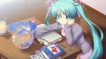  aqua_eyes aqua_hair digital_media_player fish fishbowl goldfish hatsune_miku highres ipod ipod_nano long_hair sheet_music solo twintails vocaloid yuzuki_kei 