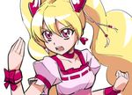  blonde_hair bow choker cure_peach earrings fresh_precure! haiteku jewelry long_hair magical_girl momozono_love pink_bow pink_choker pink_eyes precure simple_background solo twintails white_background 
