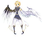  angel angel_wings asymmetrical_wings bad_deviantart_id bad_id blonde_hair blue_eyes boots borrowed_character cassie_(acerailgun) cyborg dress elbow_gloves feathered_wings finger_to_mouth flat_chest full_body gloves hoshi_usagi mechanical_arm mechanical_wings original smile solo transparent_background wings 