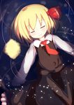  blonde_hair closed_eyes hair_ribbon necktie partially_submerged peaceful poketo red_neckwear ribbon rumia shirt short_hair skirt smile touhou vest water 