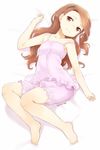  barefoot bloomers brown_eyes brown_hair camisole collarbone dated full_body hair_ornament idolmaster idolmaster_(classic) long_hair looking_at_viewer lying md5_mismatch minase_iori nagian on_back pajamas shorts solo strap_slip underwear underwear_only 