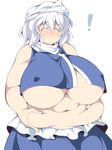  1girl bad_id bad_pixiv_id blush breasts closed_eyes covered_nipples fat fat_folds hat large_breasts letty_whiterock navel short_hair touhou ushi white_hair 