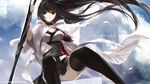  bad_id bad_pixiv_id black_eyes black_hair black_legwear blurry cape depth_of_field eien_no_aselia eternity_sword_series holding long_hair looking_at_viewer narukana_(seinarukana) panties pantyshot pantyshot_(sitting) pleated_skirt seinarukana sitting sketch skirt smile solo swd3e2 sword thighhighs translation_request underwear weapon wind 