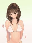  1girl areolae arms_behind_back bare_shoulders bikini blush breasts brown_eyes brown_hair highres hips i&quot;s koro_chan_fan_club looking_at_viewer medium_breasts navel nipples see-through short_hair simple_background solo standing swimsuit yoshizuki_iori 