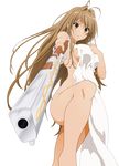  absurdres amagi_brilliant_park foreshortening gun highres long_hair looking_at_viewer nude sento_isuzu solo towel transparent_background vector_trace weapon 