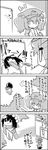  4koma brushing_teeth cloud comic commentary greyscale hair_bobbles hair_ornament hat highres holding jitome kawashiro_nitori monochrome mouth_hold newspaper pose reading scarf shameimaru_aya shoujo_kitou-chuu smile sweatdrop tani_takeshi tokin_hat toothbrush toothbrush_in_mouth toothpaste touhou towel towel_around_neck translated two_side_up yukkuri_shiteitte_ne 