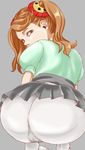  1girl artist_request ass brown_eyes brown_hair from_behind gundam gundam_build_fighters gundam_build_fighters_try huge_ass long_hair looking_back pantyhose puffy_short_sleeves puffy_sleeves sazaki_kaoruko short_sleeves skirt solo squatting turning_head twintails 