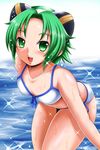  bikini green_eyes green_hair highres hyourin_no_mahiro kittan_(cve27426) leaning_forward shinrabanshou short_hair swimsuit 