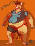  &lt;3 aldrichredon anthro barefoot belly belly_overhang big_belly boar brown_fur bulge clothed clothing double_chin fur hair heart_pattern hooved_fingers hooves human human_to_anthro male mammal navel obese obese_male open_mouth orange_background overweight overweight_male porcine simple_background solo sound_effects surprise thick_thighs tongue tongue_out transformation tusks underwear weight_gain 