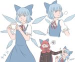  bad_id bad_tumblr_id blue_eyes blue_hair bow cape cirno covered_mouth dated dress hair_bow heart heart_hands mefomefo multiple_girls puffy_short_sleeves puffy_sleeves pushing pushing_away red_eyes red_hair sekibanki shirt short_hair short_sleeves touhou wings 