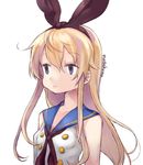  artist_name bare_shoulders blonde_hair blue_eyes bow expressionless hair_between_eyes hair_bow hairband kantai_collection long_hair mogamiya_honu neckerchief shimakaze_(kantai_collection) simple_background solo upper_body white_background 