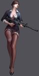  black_hair counter-strike glasses gun highres office_attire office_lady rifle tattoo valve weapon 