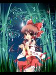  :d ascot bad_id bad_pixiv_id bamboo bamboo_forest bow brown_eyes brown_hair detached_sleeves forest hair_bow hair_ribbon hair_tubes hakurei_reimu ichiru_(yuzu-an) long_hair nature nontraditional_miko open_mouth ribbon smile solo tanabata tanzaku touhou 