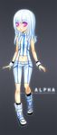  alpha_(acerailgun) blue_hair boots character_name full_body long_hair looking_at_viewer navel navel_cutout omocha-san original pink_eyes sleeveless solo watermark web_address wrist_cuffs 