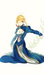  absurdres ahoge artoria_pendragon_(all) blonde_hair creat dress excalibur fate/stay_night fate_(series) green_eyes hair_over_one_eye highres invisible_air saber solo 