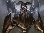  absurdres brown_eyes claws extra_mouth full_body highres horns magic:_the_gathering monster_girl multiple_legs robert_knight sharp_teeth sheoldred_whispering_one solo spikes teeth 