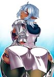  ass black_legwear breasts buront commentary dark_skin final_fantasy final_fantasy_xi genderswap genderswap_(mtf) large_breasts leaning_forward lips looking_back looking_down ogachin pointy_ears red_eyes short_hair silver_hair solo tan the_iron_of_yin_and_yang thighhighs 