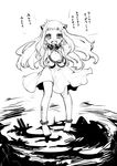  barefoot blush dress full_body greyscale kantai_collection long_hair looking_at_viewer monochrome northern_ocean_hime open_mouth pigeon-toed shinkaisei-kan solo tears tobi_(one) translated white_background 